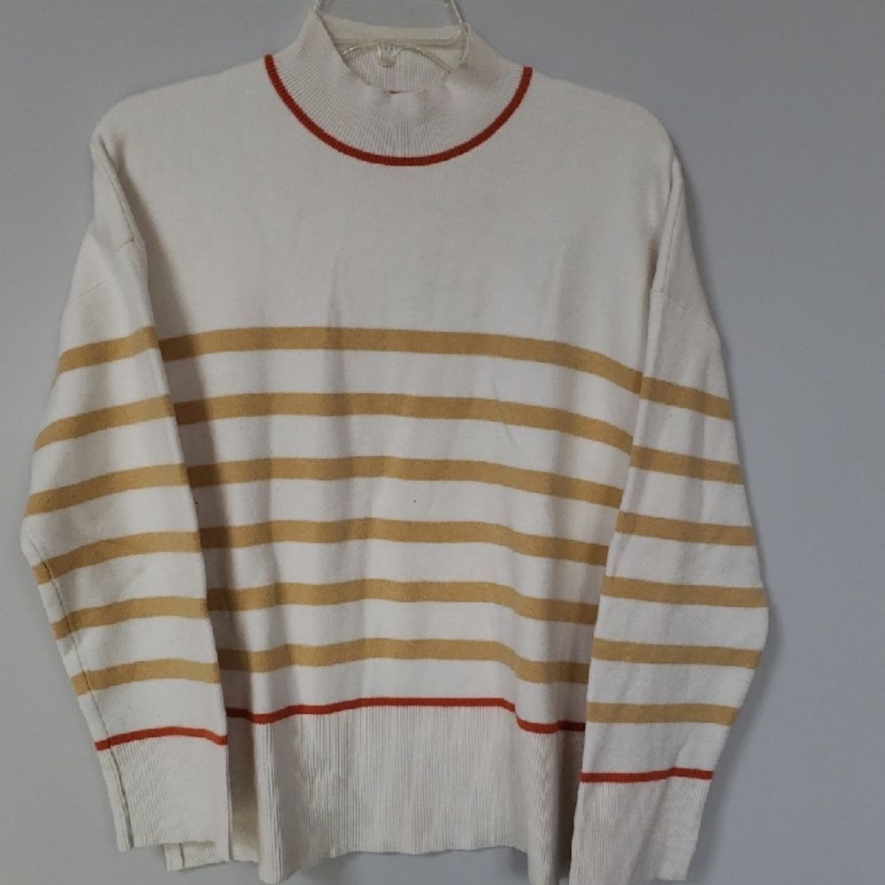 Tahari Sweater Womens XL Striped Mock Neck Tunic Office Casual Corpcore TS12